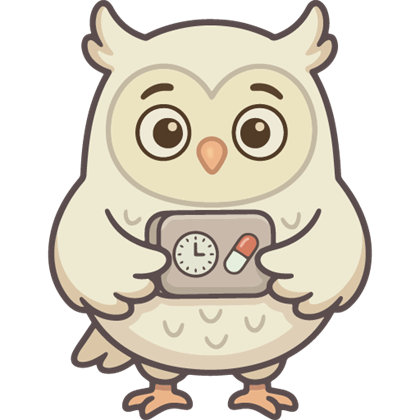 Ollie the owl ringing a bell for a dose reminder