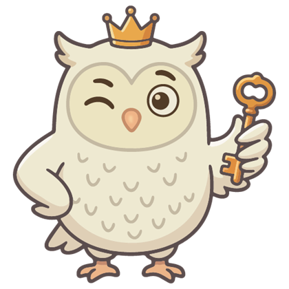 Ollie the owl wearing a crown for Pillora Premium