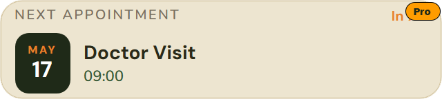 Next Appointment widget with date, time and countdown