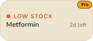 Refill Alert widget warning that a medication is running low